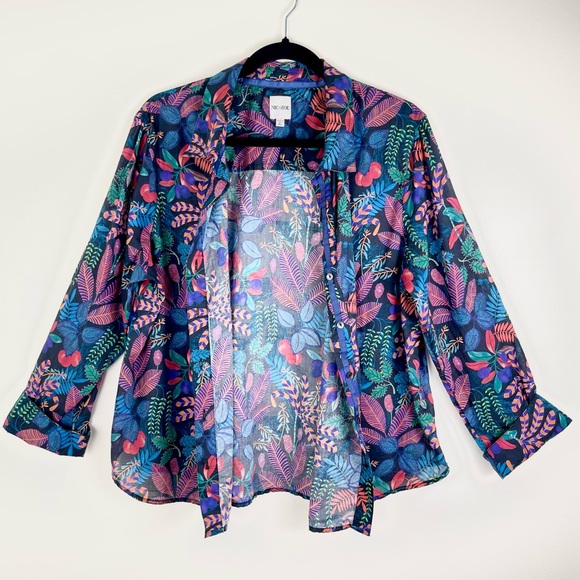 NIC+ZOE Vibrant Garden Crinkle Shirt, Button Down Rio Floral Cotton Petite Large - Picture 11 of 13